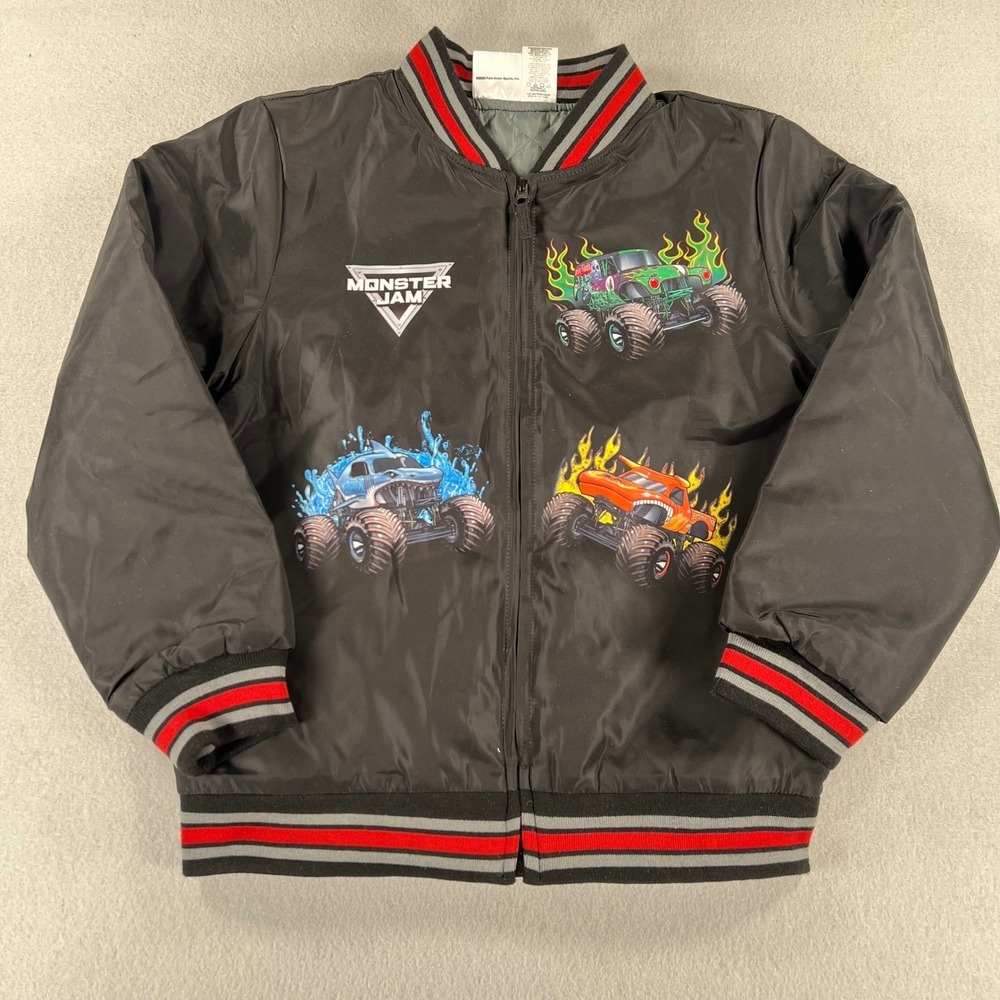 Monster Jam Kids Bomber Jacket Grave Digger El Toro Loco Black Size 7/8 NWT